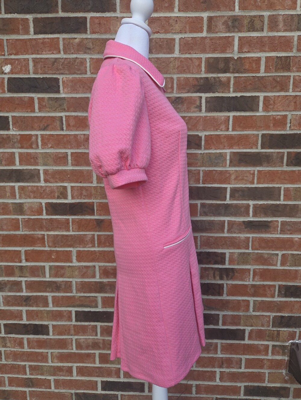 THML Pink Mod Mini Dress - 60s Inspired Zip Front Puff Sleeves - Size Small NWOT - Picture 10 of 16